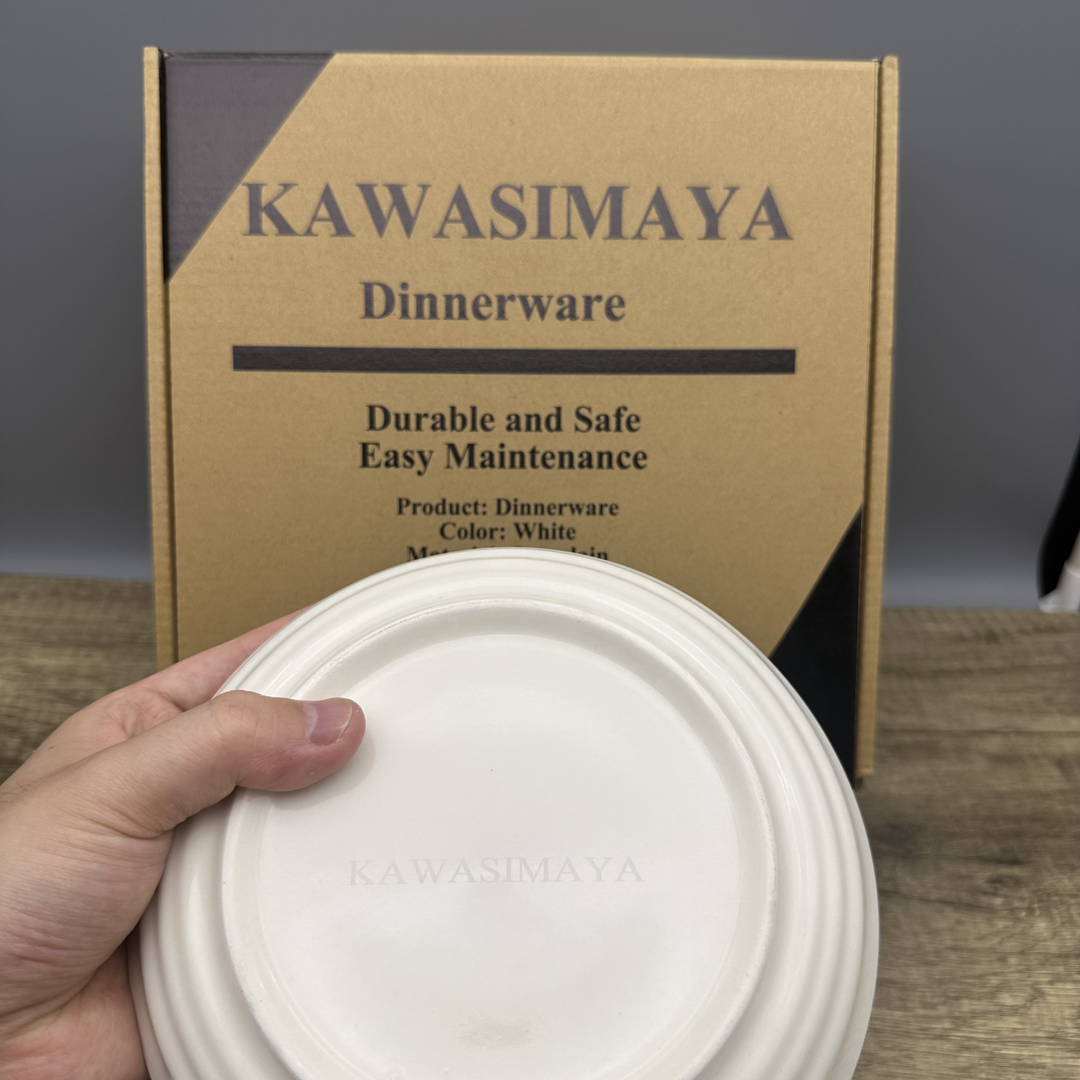 KAWASIMAYA Ceramic Dinner Plates, Set of 6 | Microwave & Dishwasher Safe Porcelain Dinnerware | 10-Inch White Serving Plates