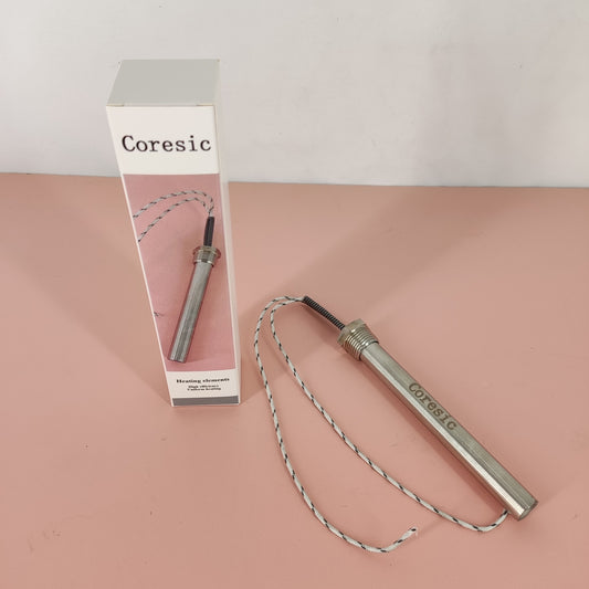 Coresic Single-Head Heating Tube, 304 Stainless Steel, 220V/380V, High-Temp Wire 9.8inch, Pressure Resistance 1800VA/5S
