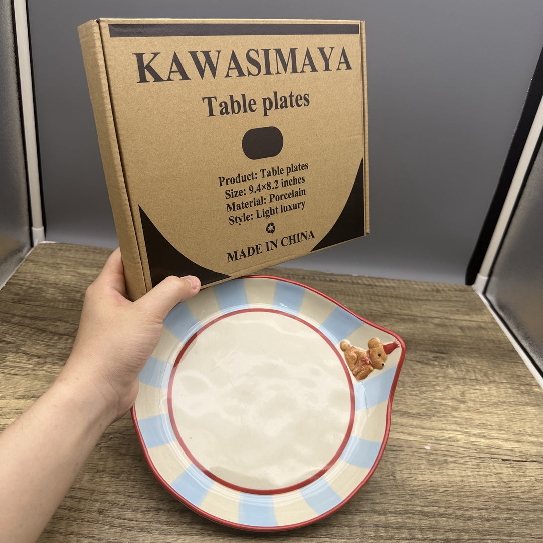 KAWASIMAYA Adorable Hand-Painted Dog Design Table Plates: Ceramic Plates for Playful Dining