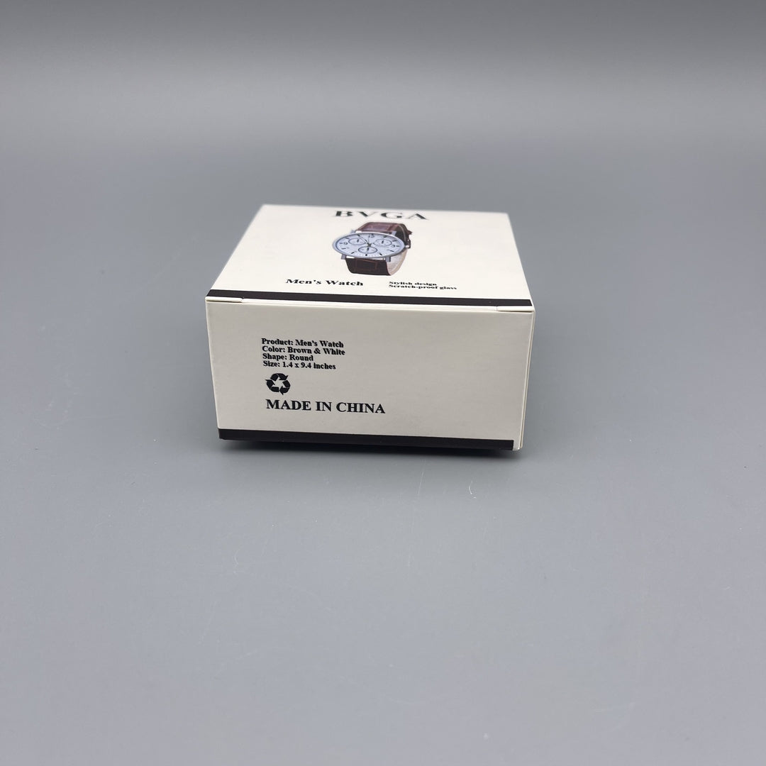 BVGA Men's Watch - Stylish White Dial with Brown Leather Strap for Every Occasion