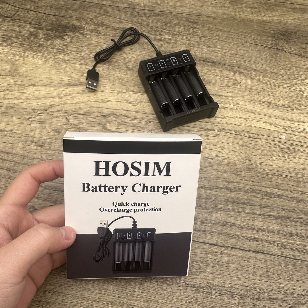 HOSIM 4-Slot USB Battery Charger – Fast, Portable, and Universal Charger for AA and AAA Rechargeable Batteries