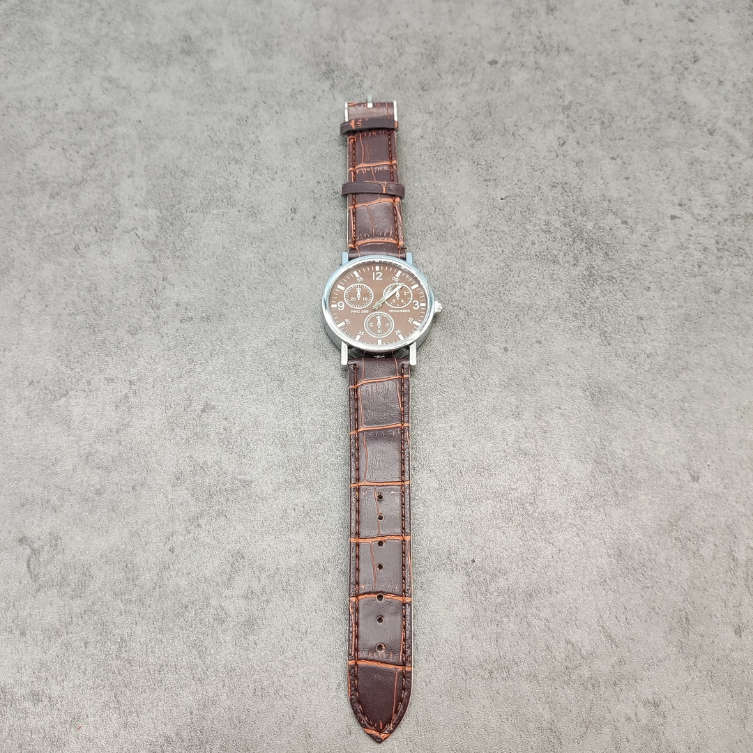 SHINEBLISS Men's Watch – Brown Dial with Brown Leather Strap, Stainless Steel Build, Water-Resistant