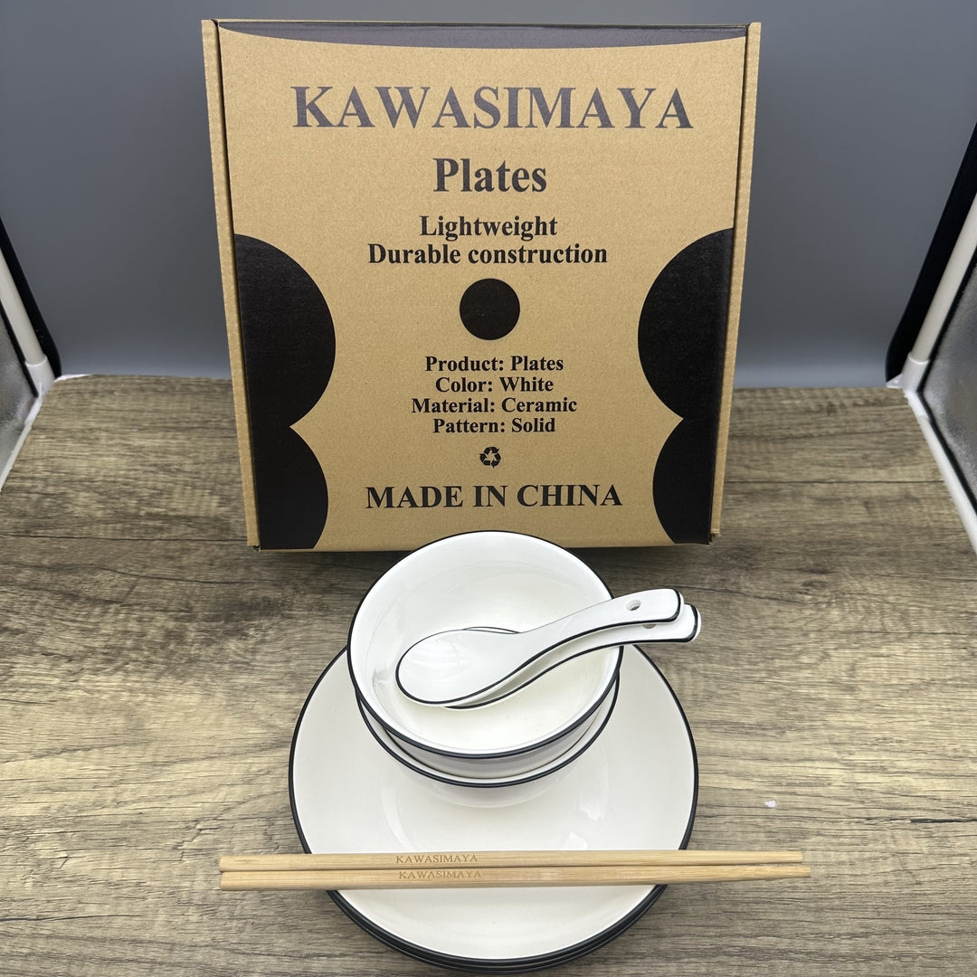 KAWASIMAYA Modern Ceramic Dinnerware Set 2-Piece Plates and Bowls Collection for Kitchen