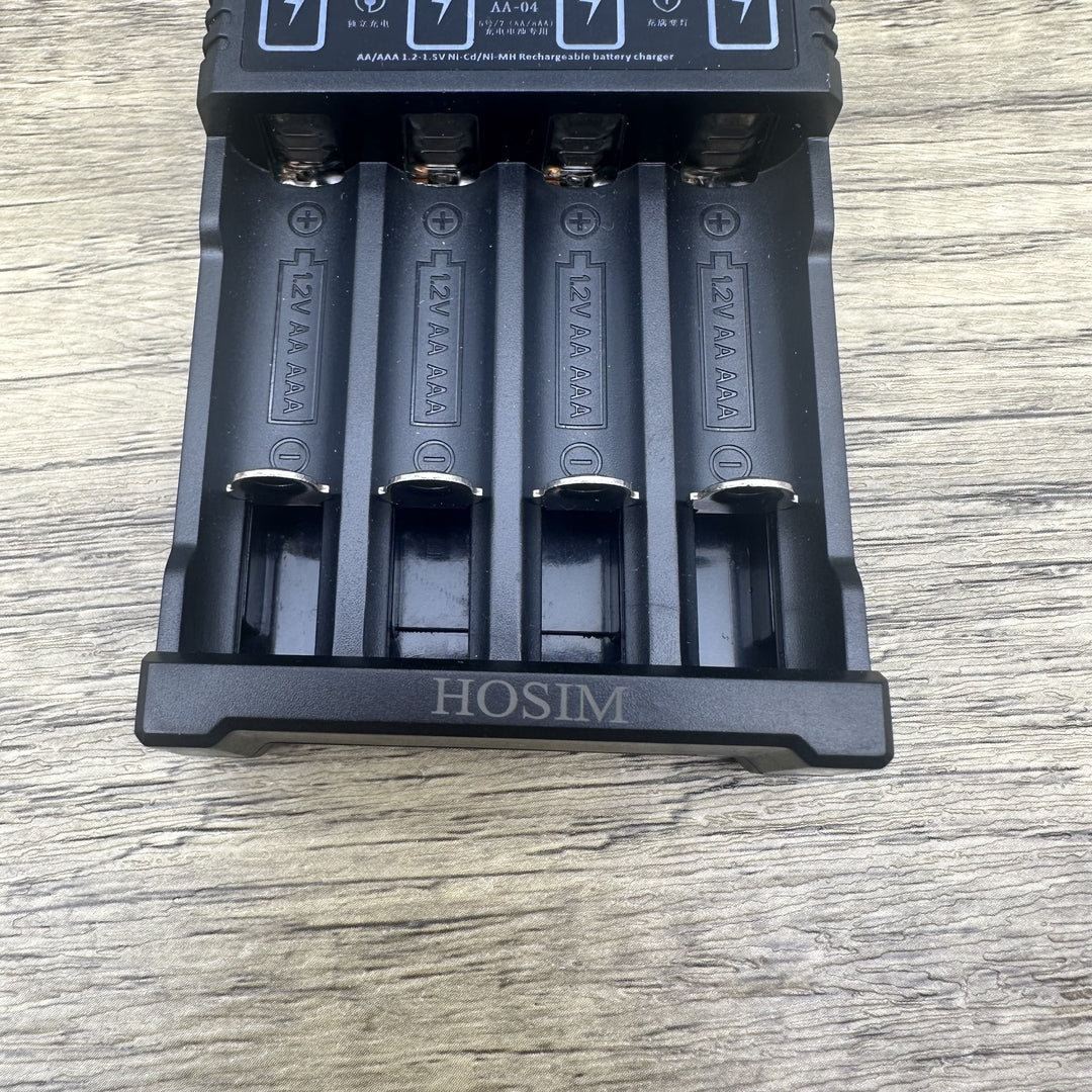 HOSIM 4-Slot USB Battery Charger – Fast, Portable, and Universal Charger for AA and AAA Rechargeable Batteries