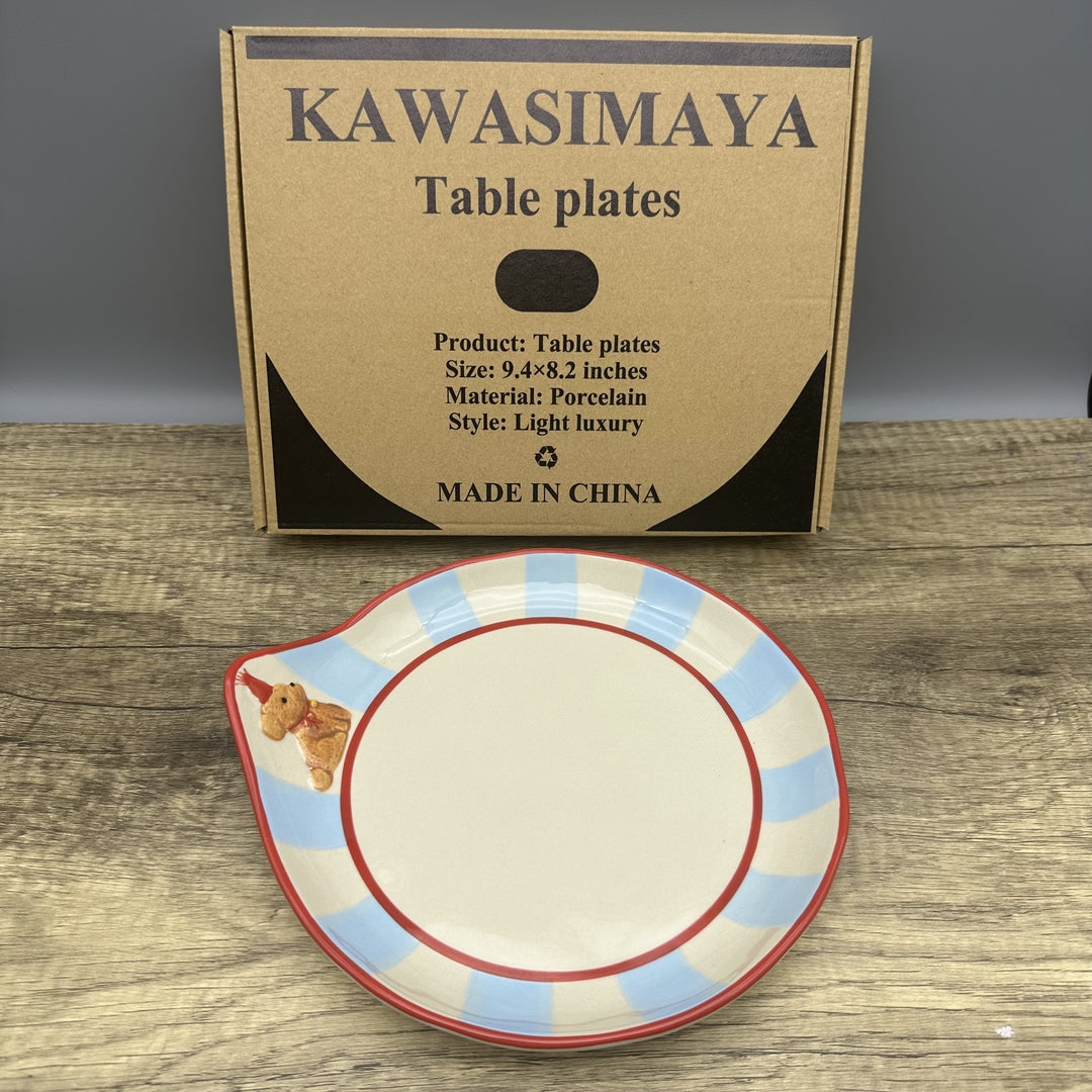 KAWASIMAYA Adorable Hand-Painted Dog Design Table Plates: Ceramic Plates for Playful Dining