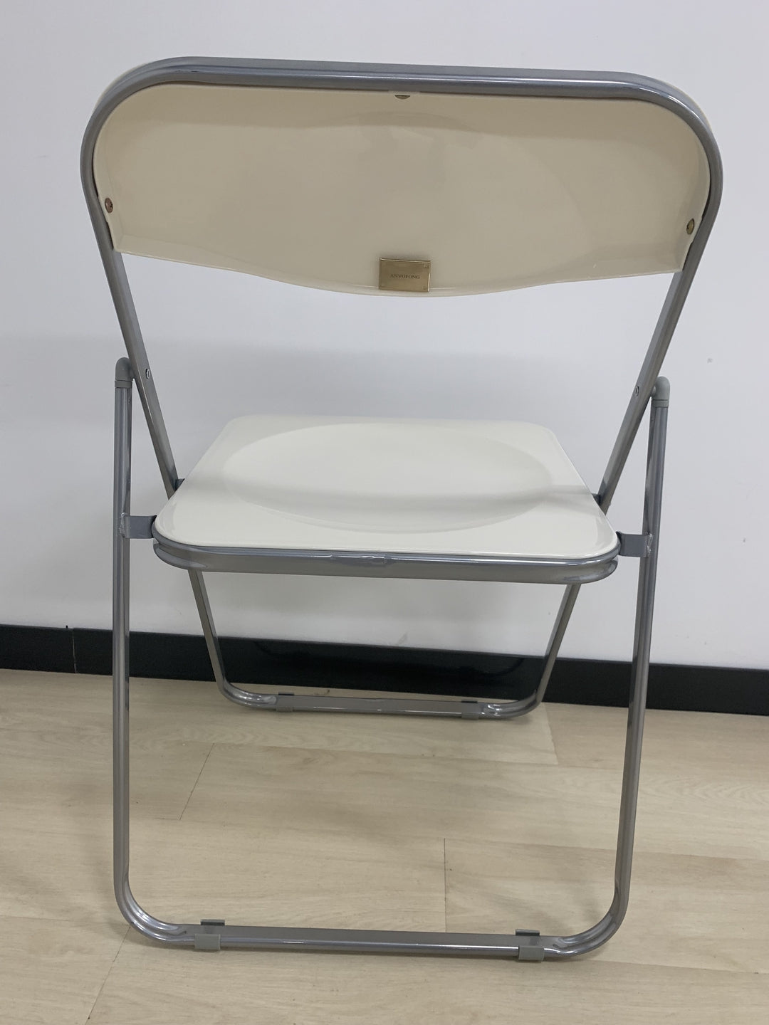 ANVOFONG Modern Acrylic Folding Chair Transparent Chairs-Ghost Stackable Crystal Folding Chair-PC Plastic Living Room Seat-Chrome Frame and Foldable Acrylic Chair for Outside Inside-White