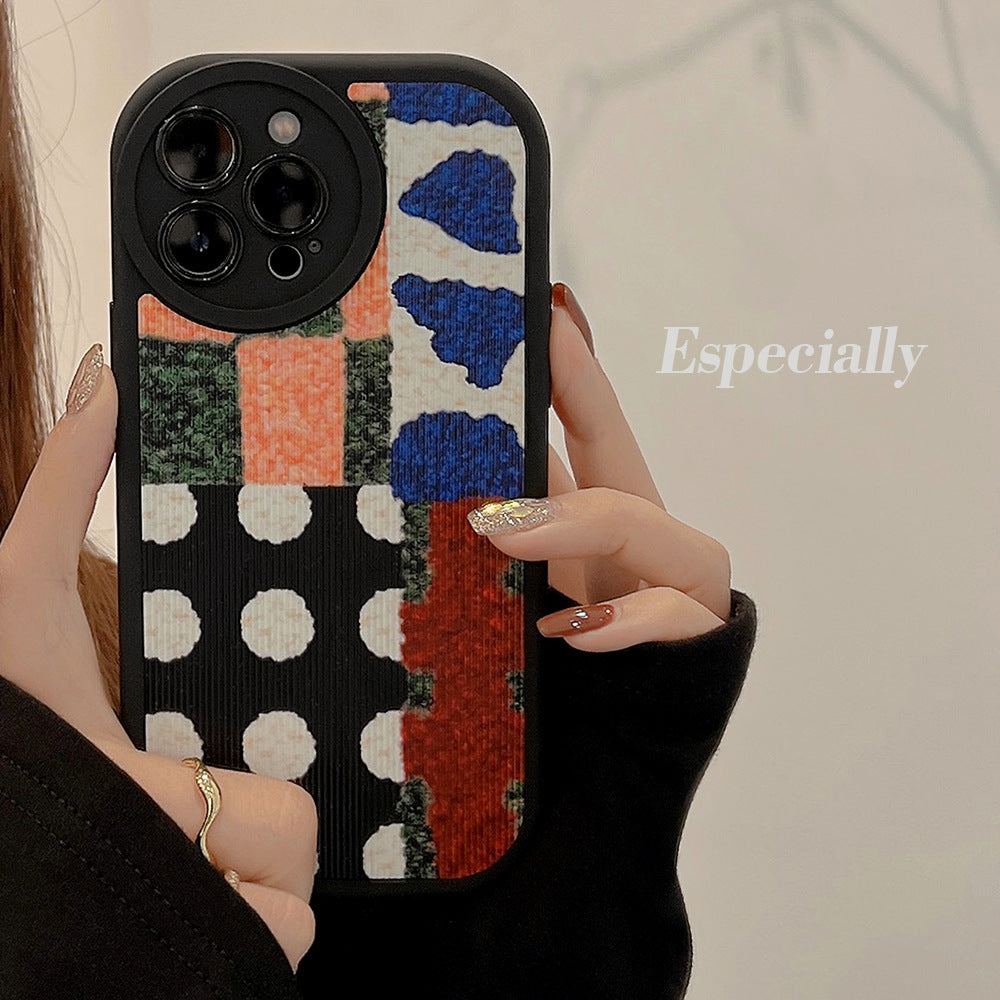 Artistic Contrast Color Splicing iPhone Case for 15 Pro Max, 14, 13, and 12 with Leather Texture