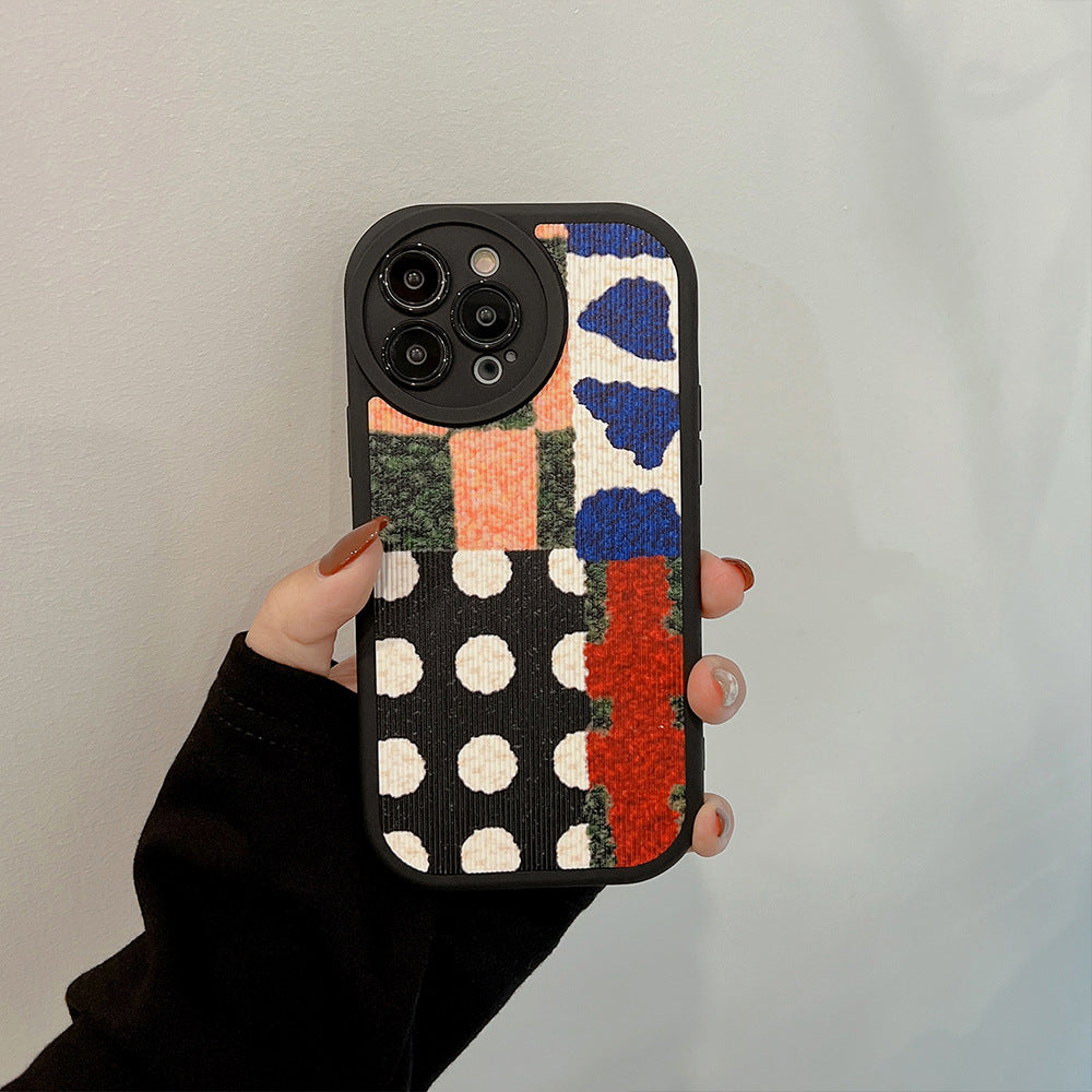 Artistic Contrast Color Splicing iPhone Case for 15 Pro Max, 14, 13, and 12 with Leather Texture