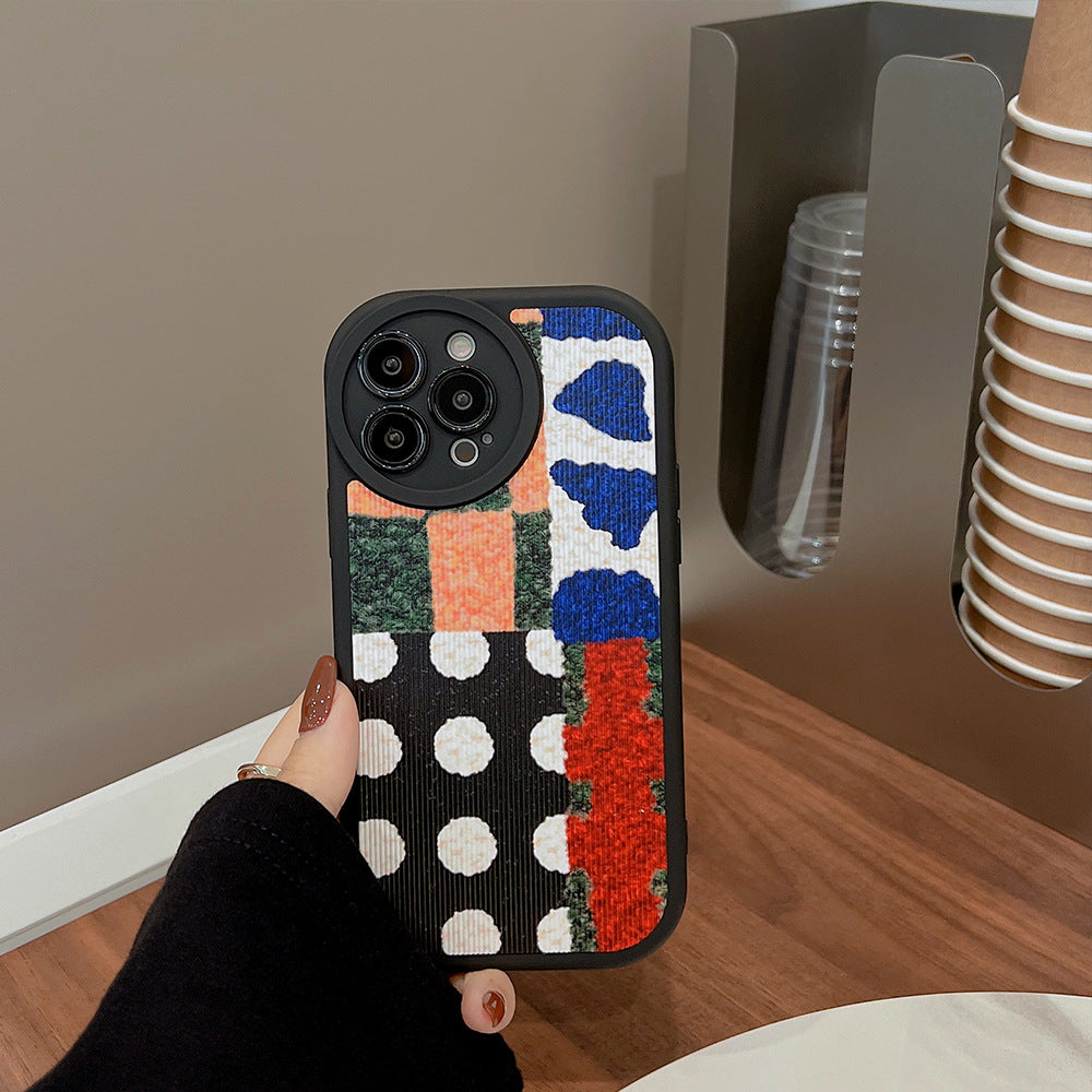 Artistic Contrast Color Splicing iPhone Case for 15 Pro Max, 14, 13, and 12 with Leather Texture