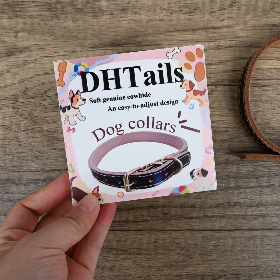 DHTails Premium Genuine Leather Dog Collars XS Size Classic Brown Dog Collars for Small Dogs