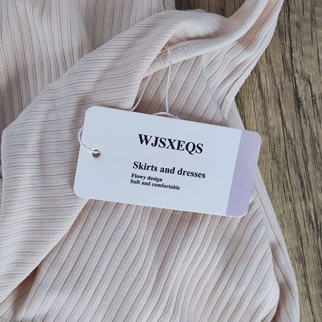 WJSXEQS Elegant Apricot Sleeveless Long Dress - Slim Fit, Soft Knitted, Versatile Style