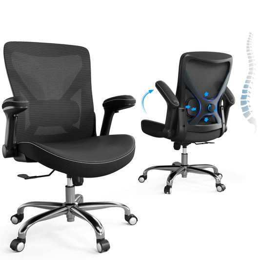 Ergalithic Home Office Ergonomic Chair-Computer PU Leather X-Shaped Desk Chair-Gaming Chair with Adjustable Flip-up Armrests Lumbar Support Mesh Executive Chair for Long Hours Office (Black)