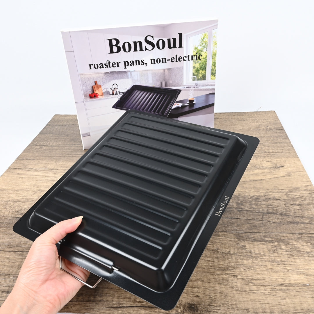 BonSoul Non-Stick Roasting Pan with Rack - Large Capacity Professional Roaster Pan for Turkey, Meat and Vegetables