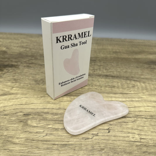 KRRAMEL Gua Sha Tool - Premium Rose Quartz Facial Massager for Lymphatic Drainage, Puffiness Reduction, and Radiant Skin