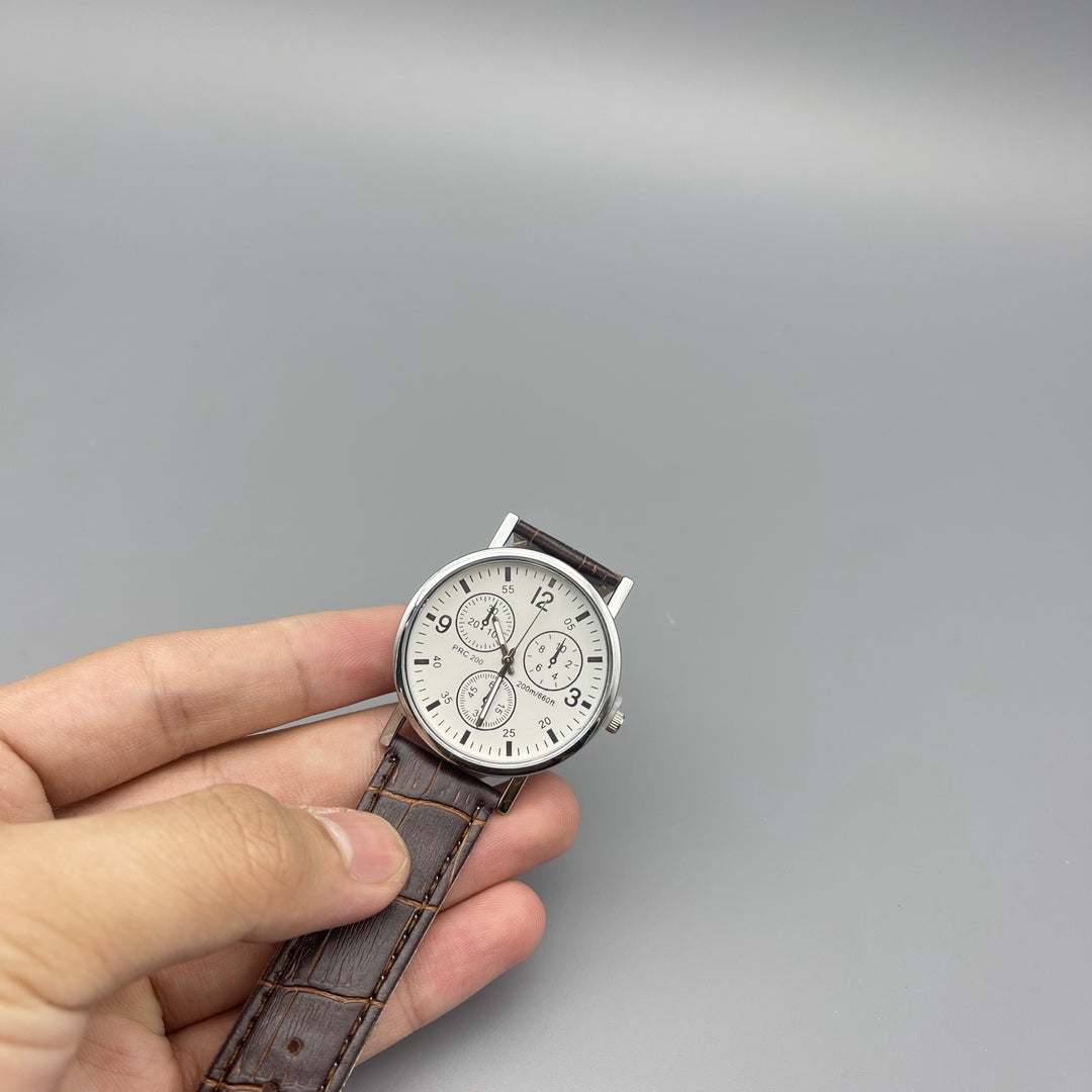 BVGA Men's Watch - Stylish White Dial with Brown Leather Strap for Every Occasion