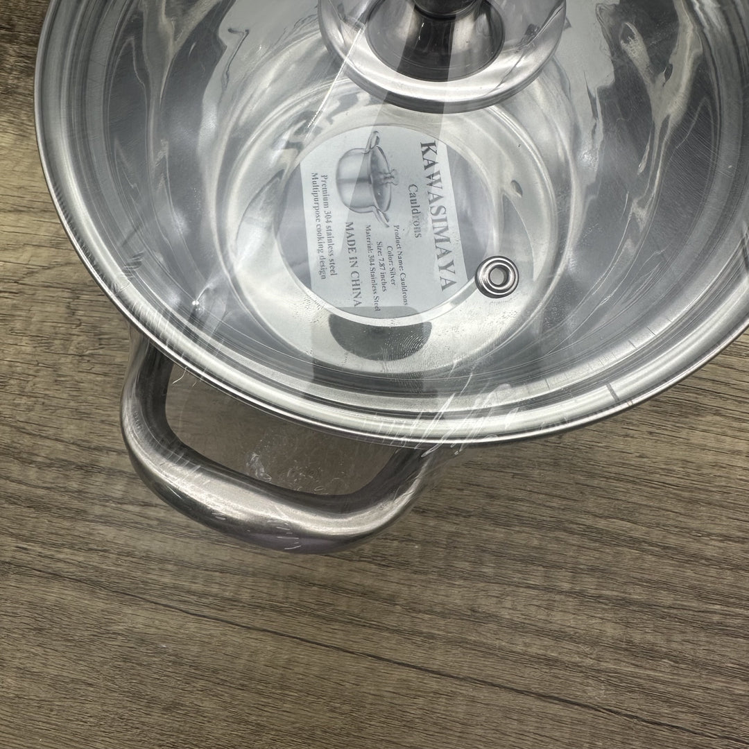 KAWASIMAYA Cauldrons 8-Inch Stainless Steel 304 Multipurpose Pot with Steamer and Steel Handle