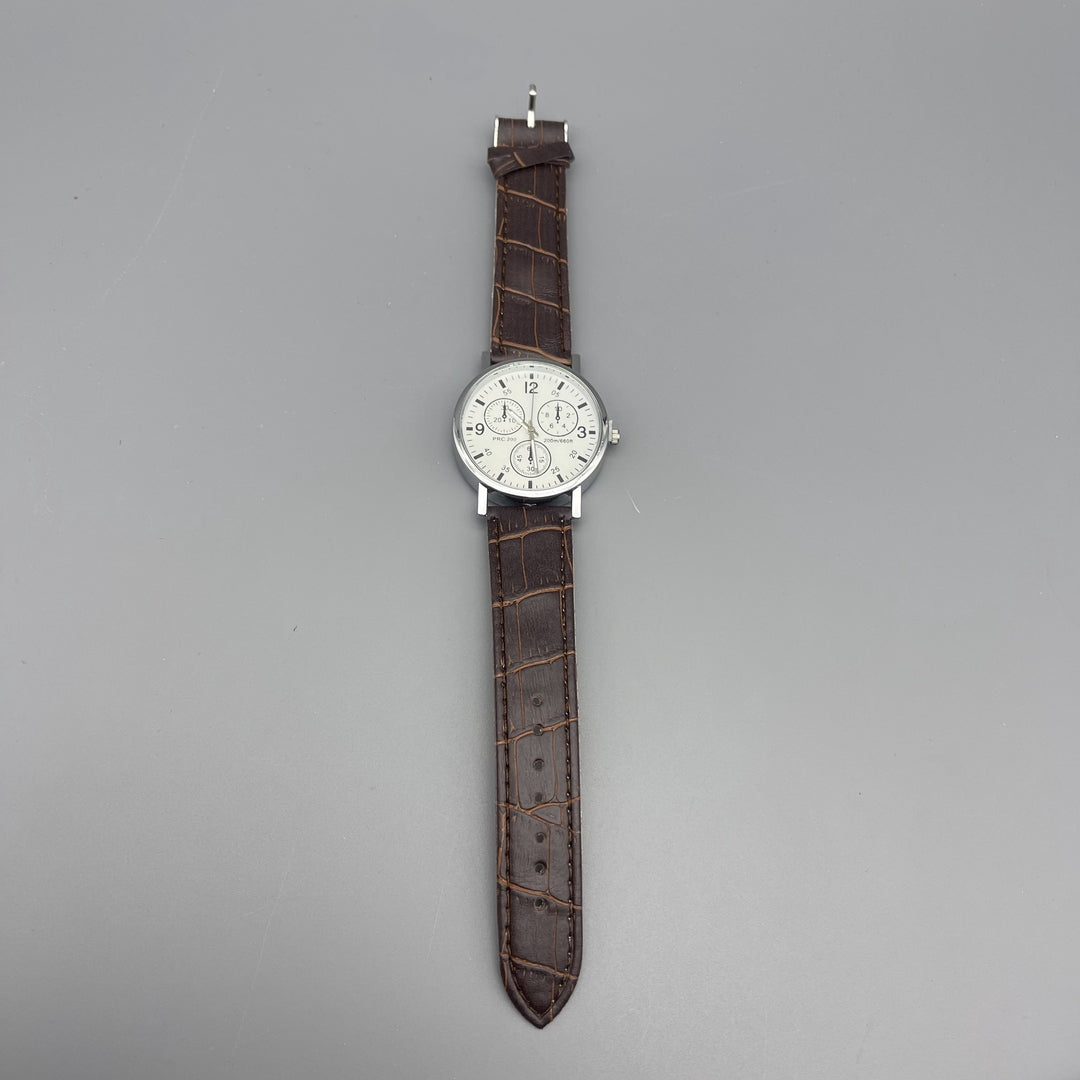 BVGA Men's Watch - Stylish White Dial with Brown Leather Strap for Every Occasion