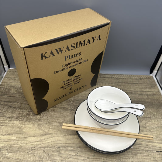 KAWASIMAYA Modern Ceramic Dinnerware Set 2-Piece Plates and Bowls Collection for Kitchen