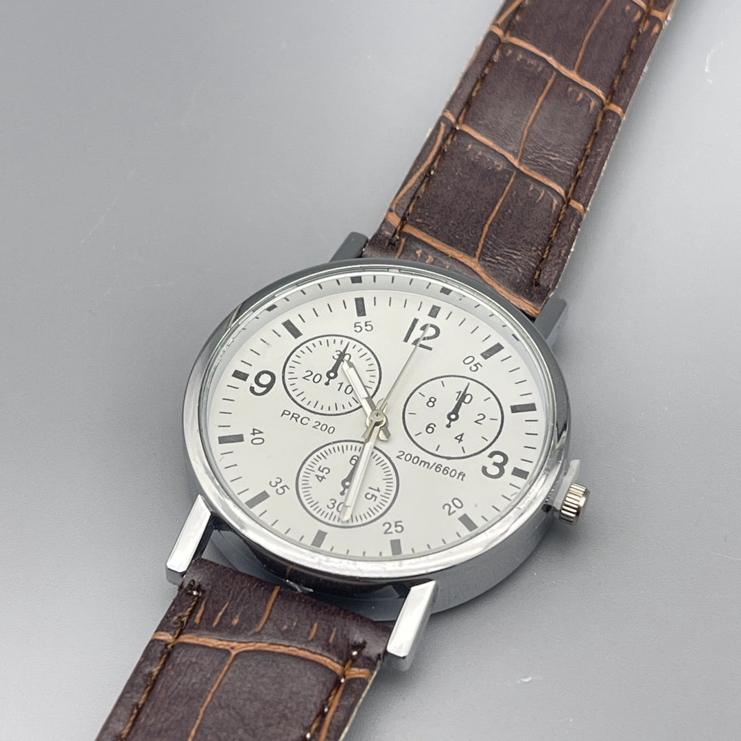 BVGA Men's Watch - Stylish White Dial with Brown Leather Strap for Every Occasion
