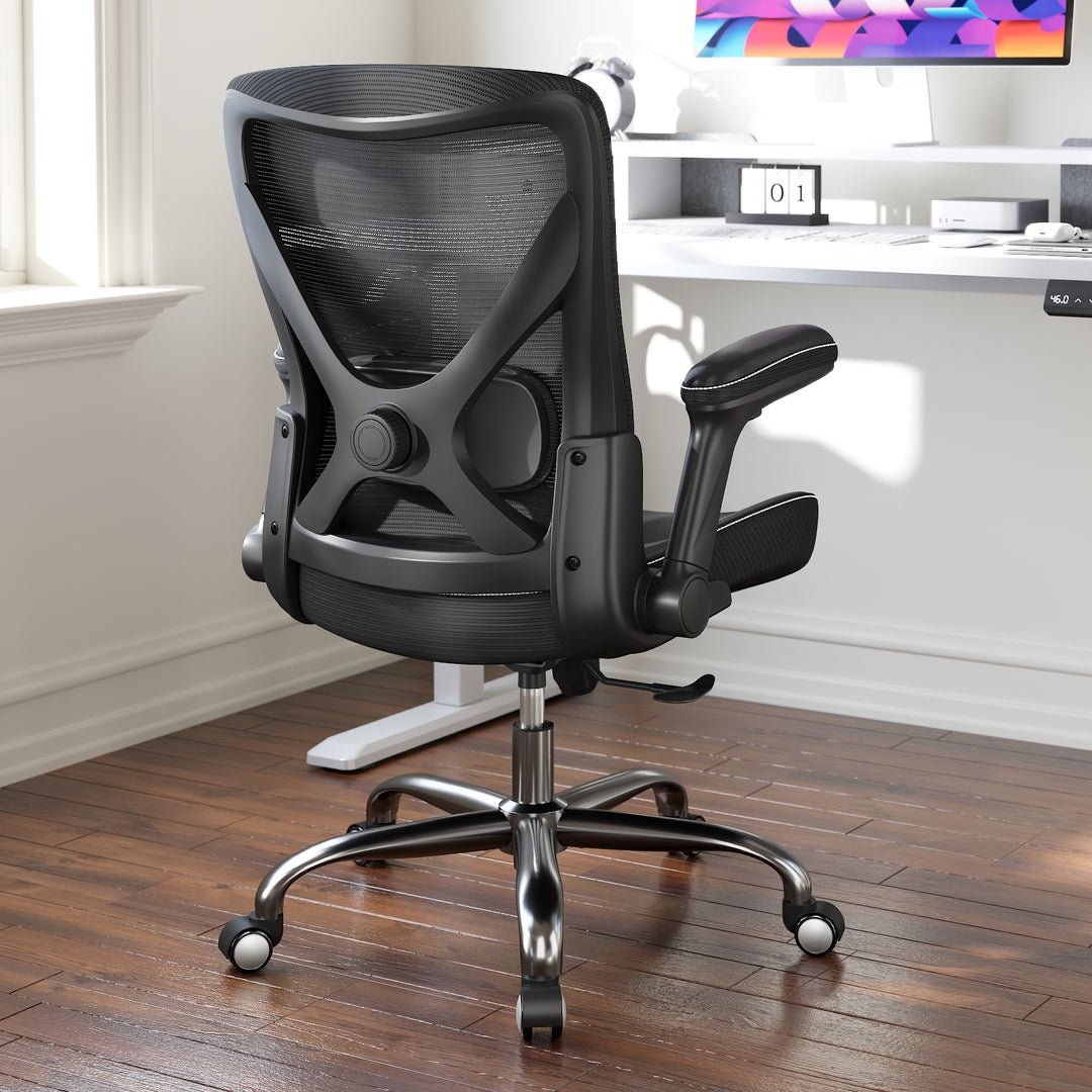 Ergalithic Home Office Ergonomic Chair-Computer PU Leather X-Shaped Desk Chair-Gaming Chair with Adjustable Flip-up Armrests Lumbar Support Mesh Executive Chair for Long Hours Office (Black)