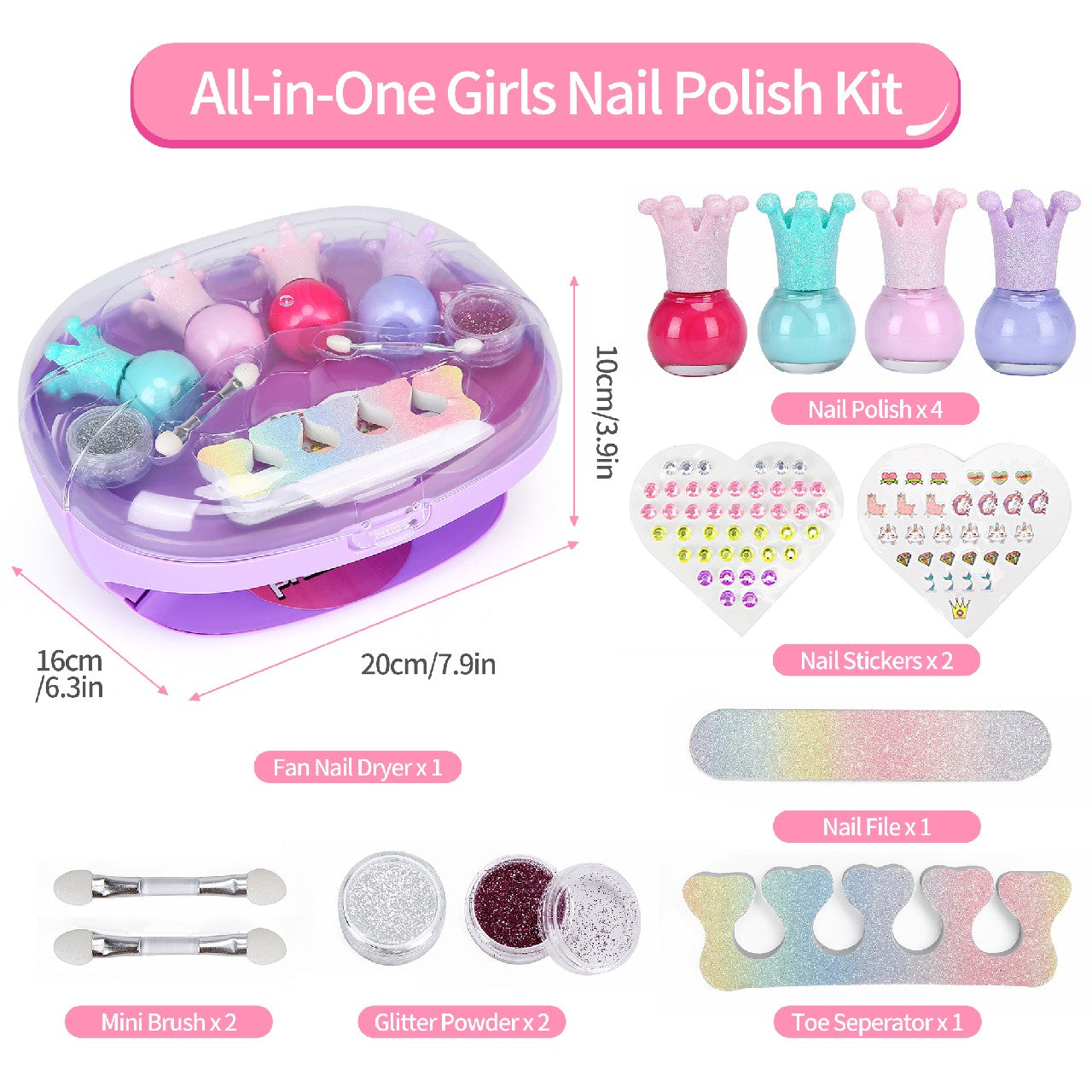 Cherry Tale Kids Nail Polish Set for Girls, Peelable Nail Art Kit with Nail Dryer, Nail Studio Birthday Gifts for Little Girls Age 5-12