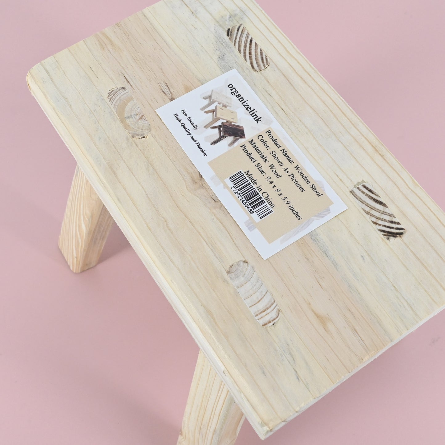 organizelink Wooden Stool Portable Small Bench For Living Room Kitchen
