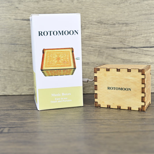 ROTOMOON Carved Wooden Hand Crank Music Box
