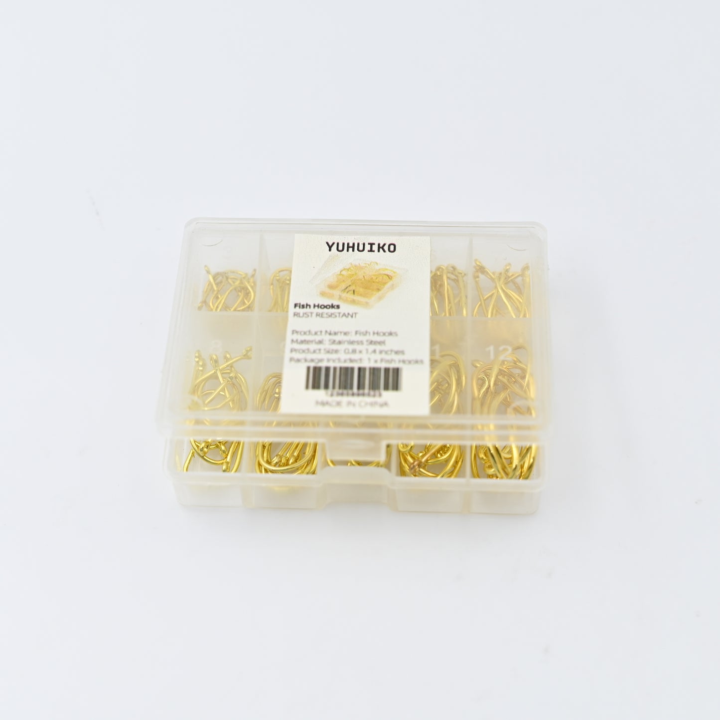 YUHUIKO 100 PCS Barbed Fishing Hooks in Gold