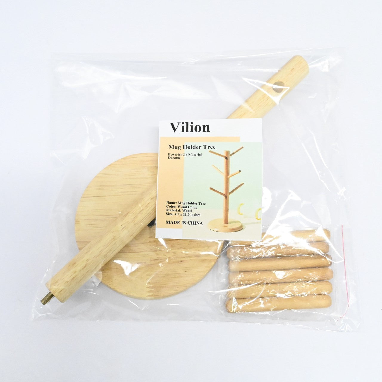 Vilion Wooden Mug Holder Tree Coffee Mug Tea Cup Organizer with 6 Hooks