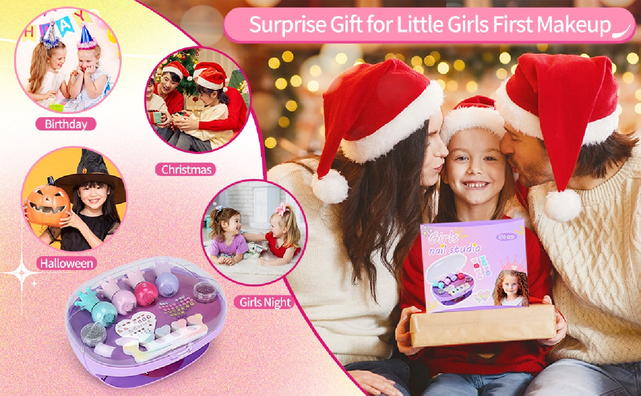 Cherry Tale Kids Nail Polish Set for Girls, Peelable Nail Art Kit with Nail Dryer, Nail Studio Birthday Gifts for Little Girls Age 5-12