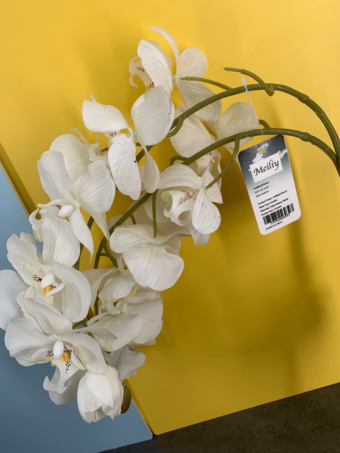 MEILIY 2 Artificial Orchids for Wedding Home Birthday Bouquets DIY Floral Decor Home Decoration with Long Stems - White