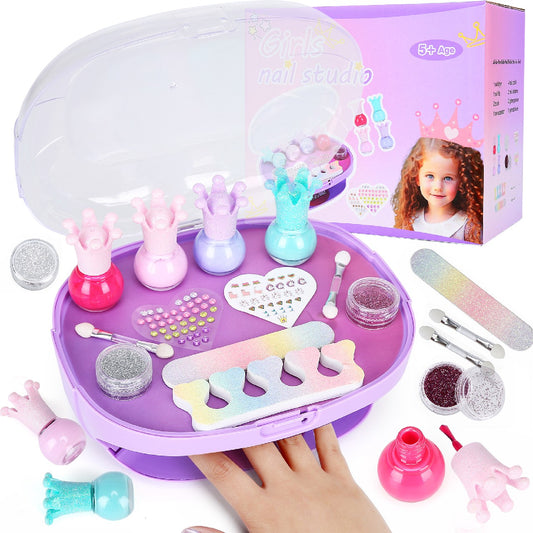 Cherry Tale Kids Nail Polish Set for Girls, Peelable Nail Art Kit with Nail Dryer, Nail Studio Birthday Gifts for Little Girls Age 5-12