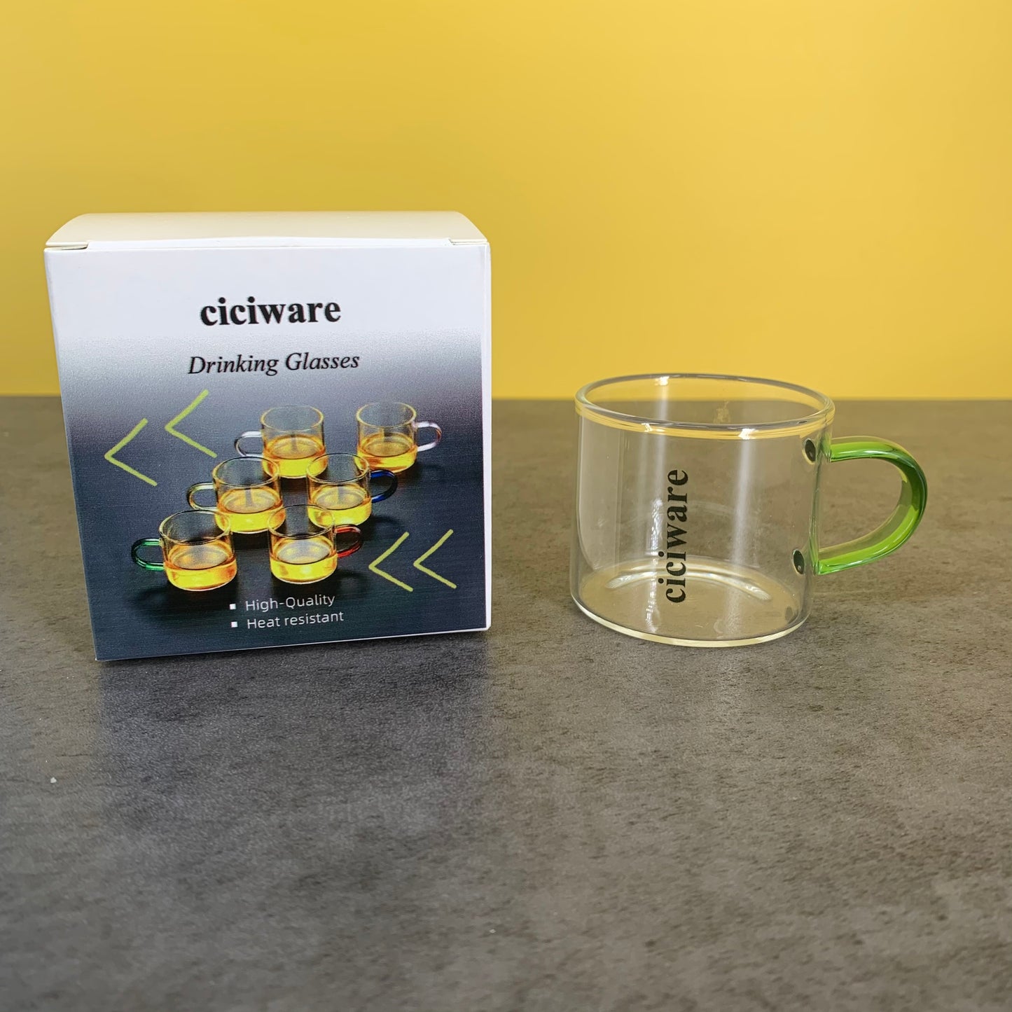 ciciware Heat-resistant Glass Tea Set Color Handle Tea Cup Elegant
