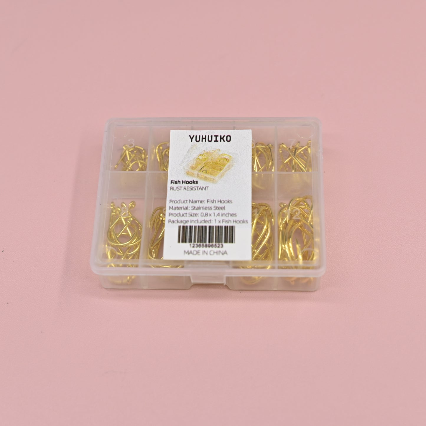YUHUIKO 100 PCS Barbed Fishing Hooks in Gold