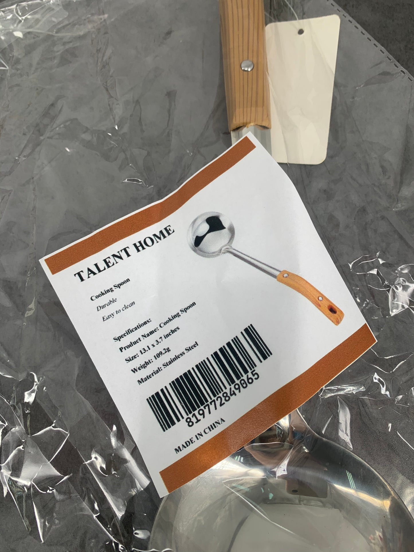 TALENT HOME Long Handle Stainless Steel Soup Ladle for Stirring Serving Soups In Wood Color