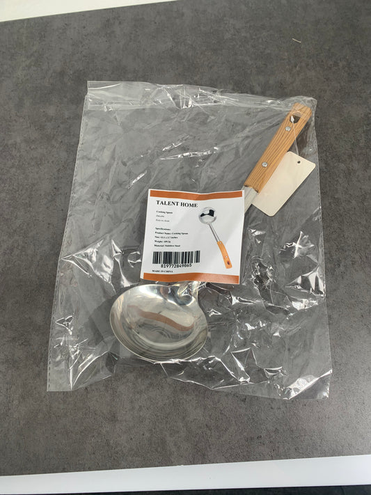 TALENT HOME Long Handle Stainless Steel Soup Ladle for Stirring Serving Soups In Wood Color