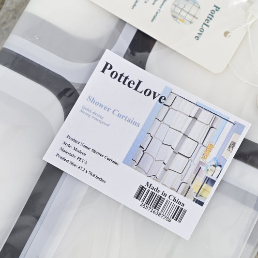 PotteLove Shower Curtain Mildew Proof Bathroom Curtains Home Waterproof PEVA Plastic Curtain