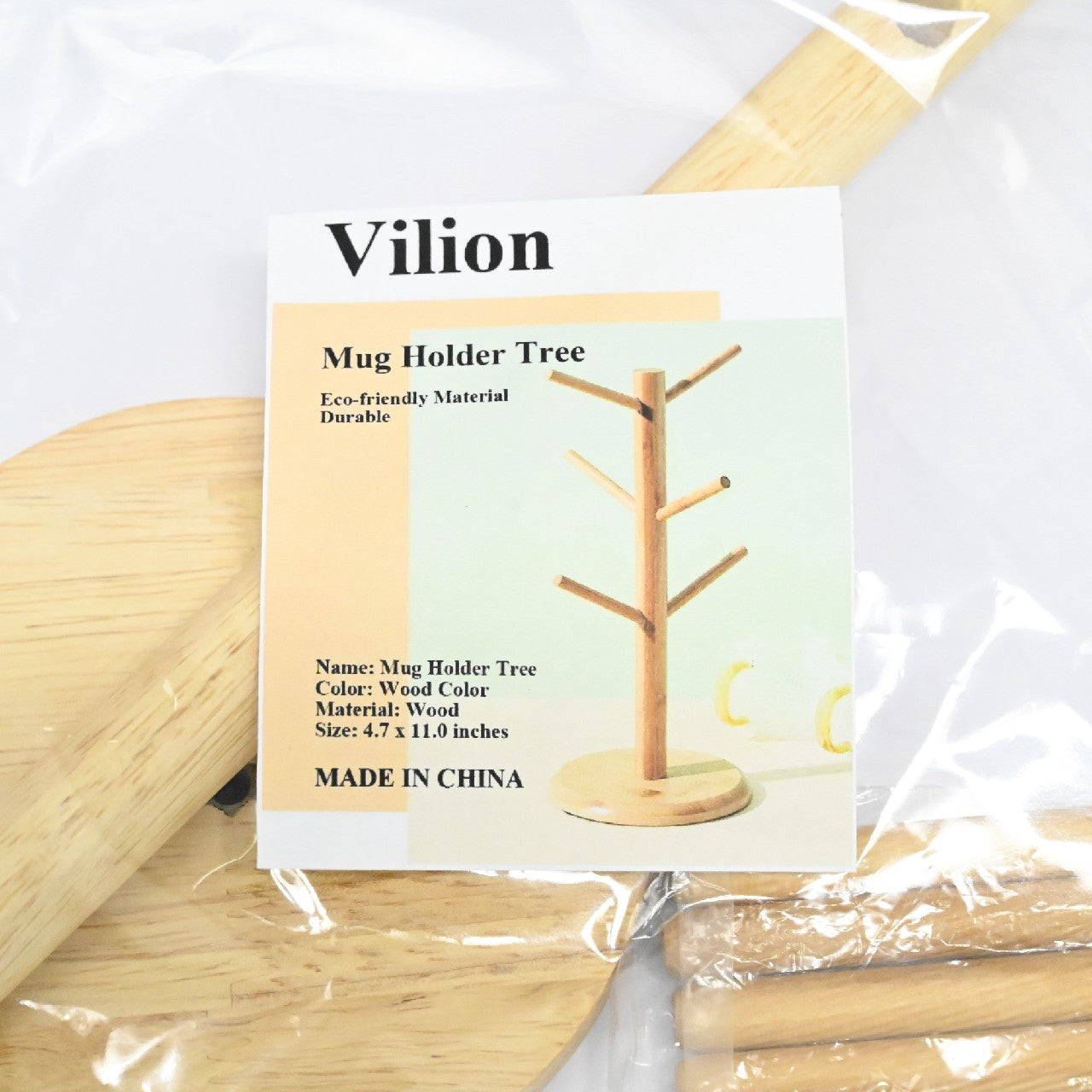 Vilion Wooden Mug Holder Tree Coffee Mug Tea Cup Organizer with 6 Hooks