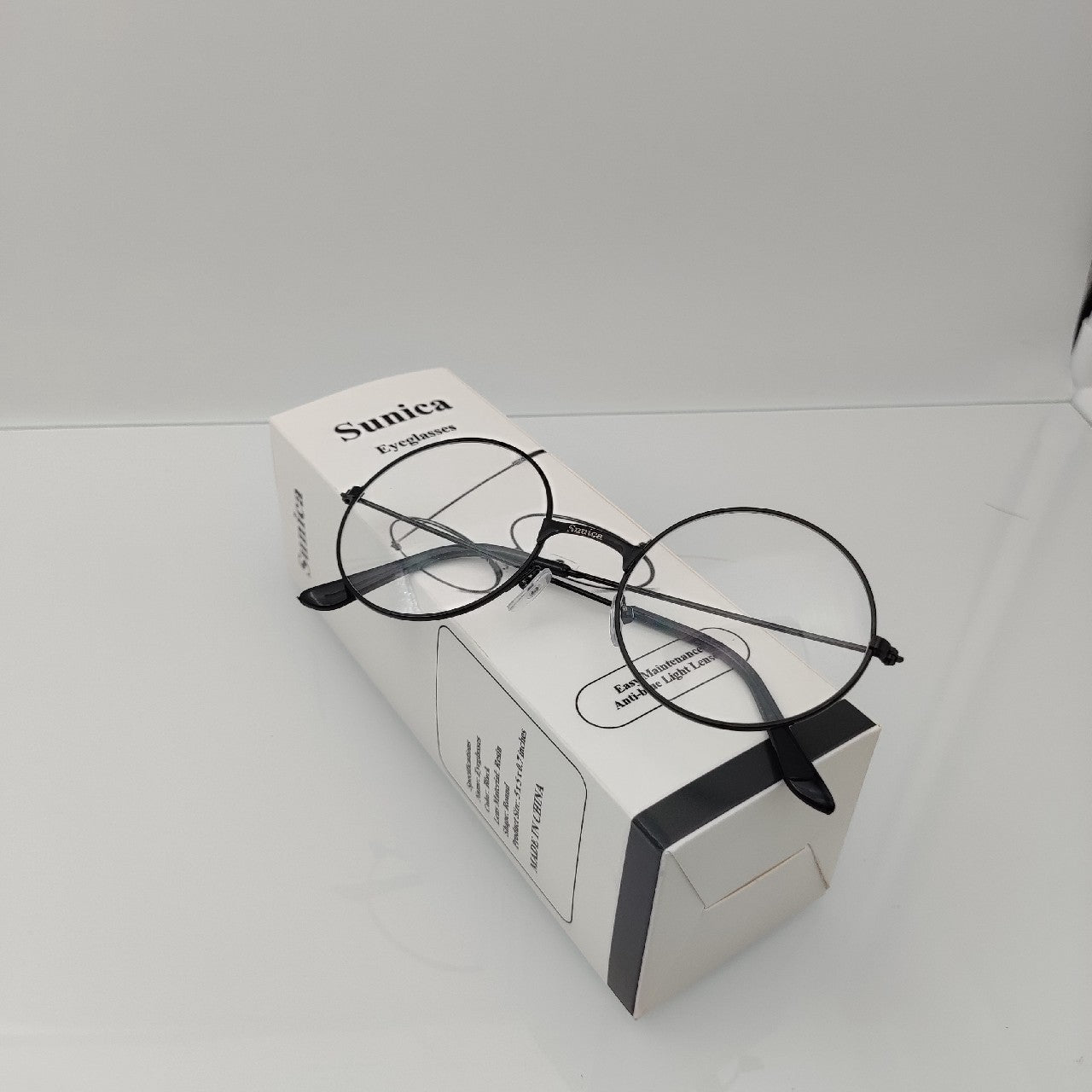 Sunica Small Round Clear Lens Glasses Circle Metal Frame Eyewear In Black