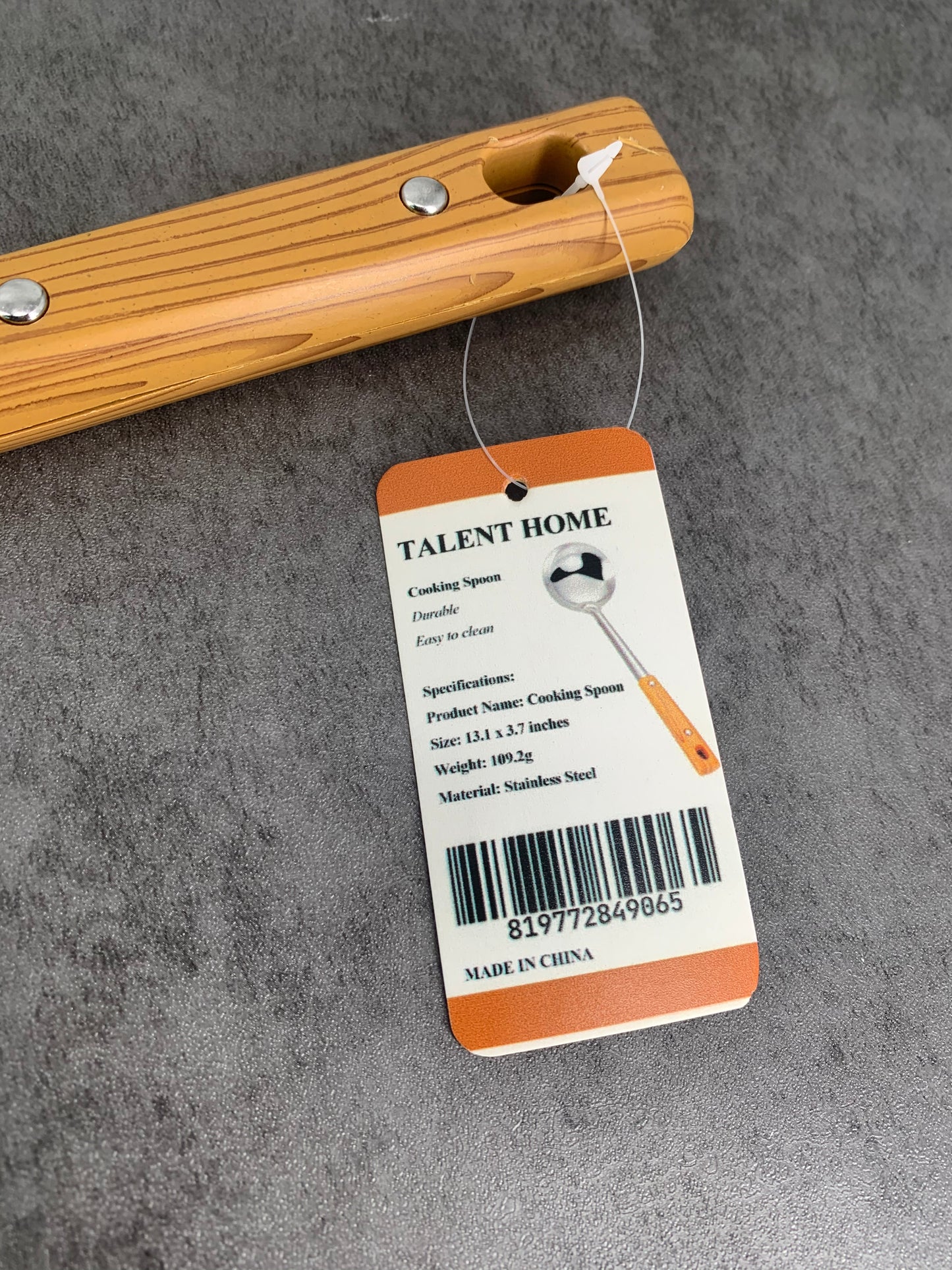 TALENT HOME Long Handle Stainless Steel Soup Ladle for Stirring Serving Soups In Wood Color