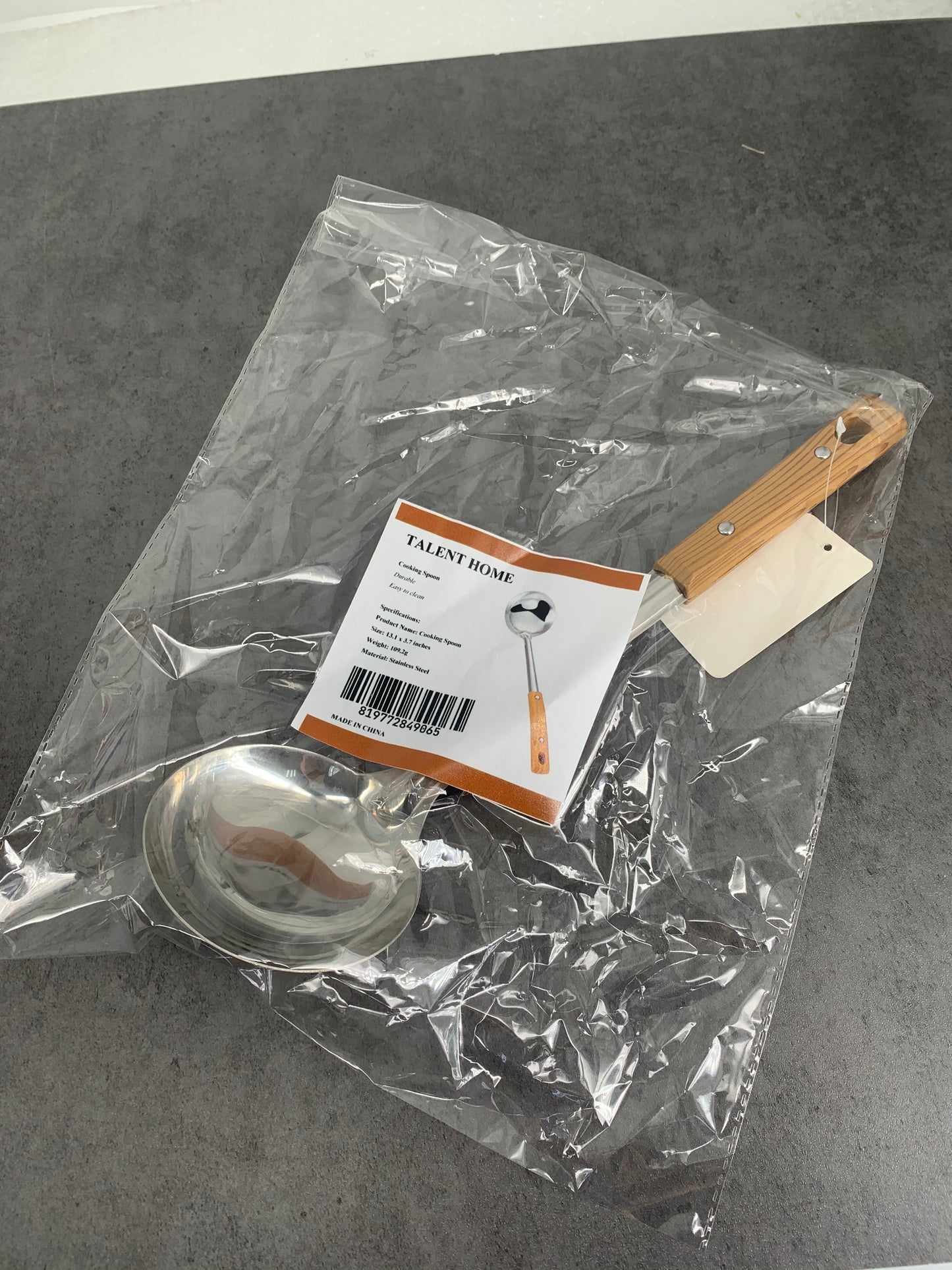 TALENT HOME Long Handle Stainless Steel Soup Ladle for Stirring Serving Soups In Wood Color
