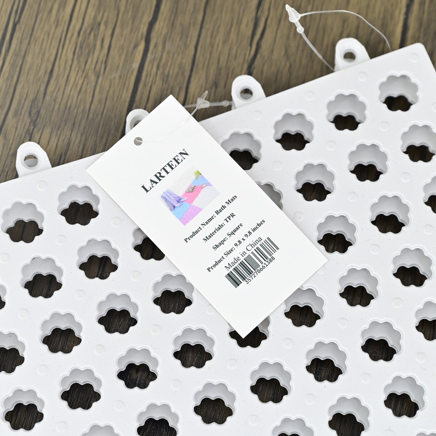 LARTEEN Bathroom Non-slip Mats Odorless TPR Bath Mat Shower Mat, 9.8 x 9.8 Inches, White