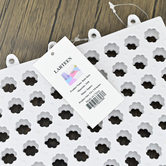 LARTEEN Bathroom Non-slip Mats Odorless TPR Bath Mat Shower Mat, 9.8 x 9.8 Inches, White