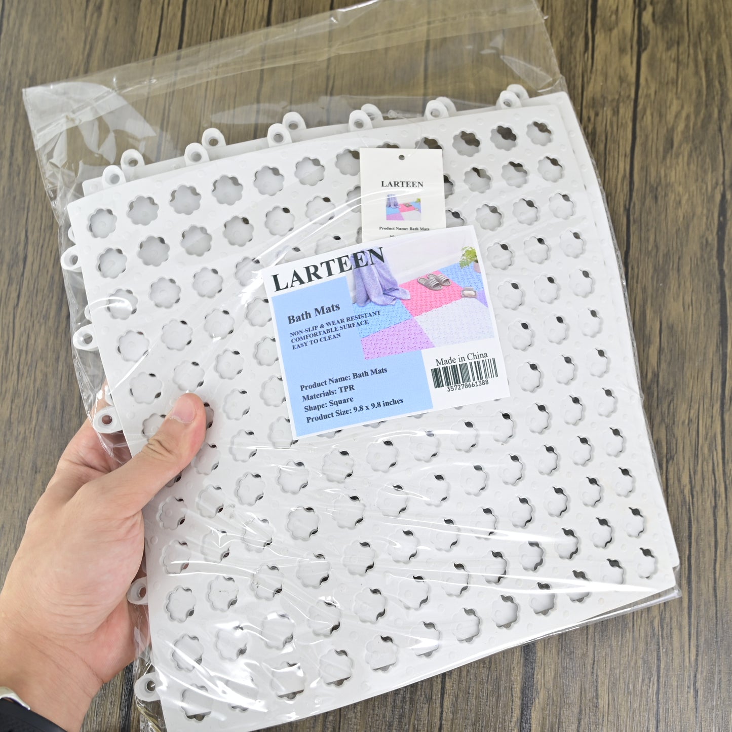 LARTEEN Bathroom Non-slip Mats Odorless TPR Bath Mat Shower Mat, 9.8 x 9.8 Inches, White