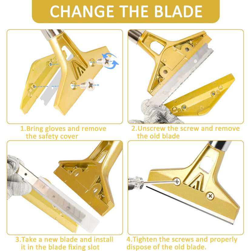 Razor Blade Scraper, 4 In Floor Scraper Tool with 20PCS Extra Metal Blades, Long Handle Paint Scraper Ideal for Cleaning Stove Top, Windows, Glass, Tiles, Wall, Labels