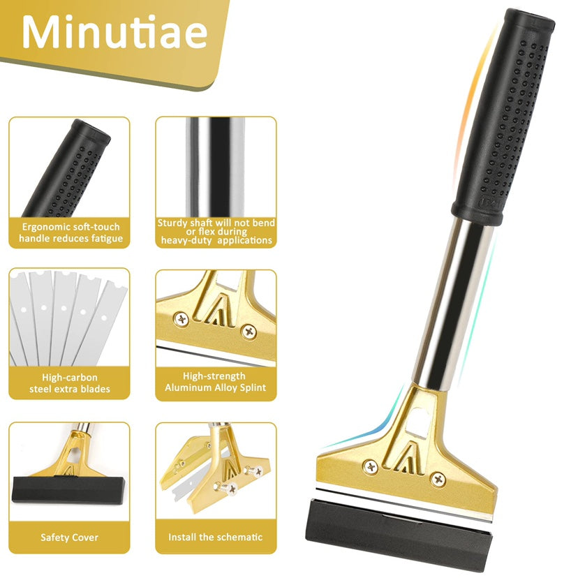 Razor Blade Scraper, 4 In Floor Scraper Tool with 20PCS Extra Metal Blades, Long Handle Paint Scraper Ideal for Cleaning Stove Top, Windows, Glass, Tiles, Wall, Labels