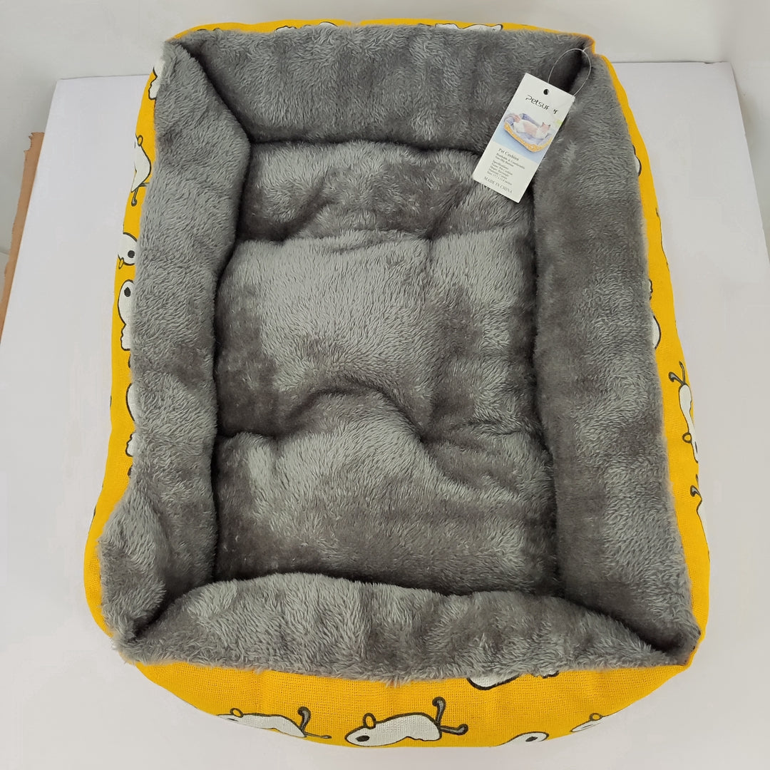Pet Cushion Rectangle Dog Bed for Large Medium Small Dogs, Yellow Grey