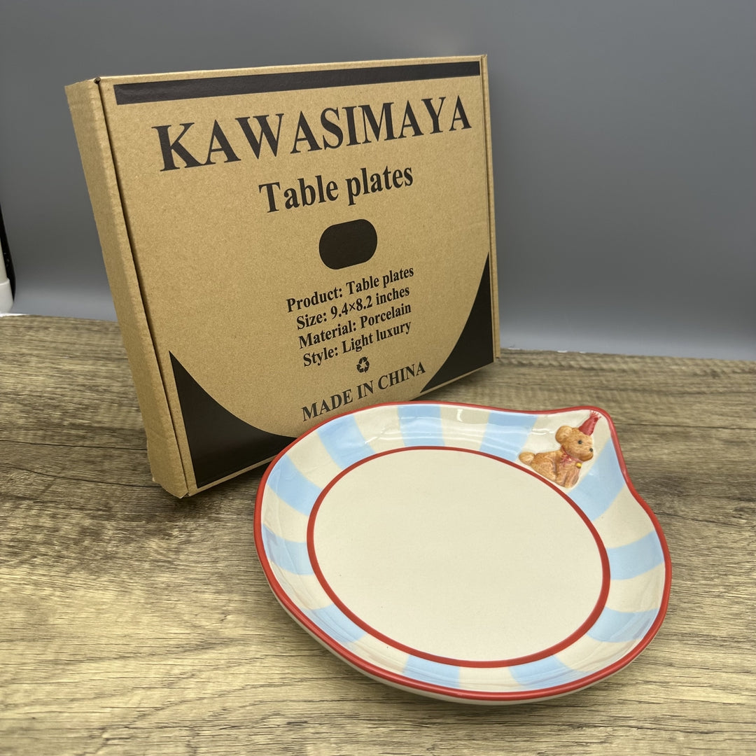 KAWASIMAYA Adorable Hand-Painted Dog Design Table Plates: Ceramic Plates for Playful Dining