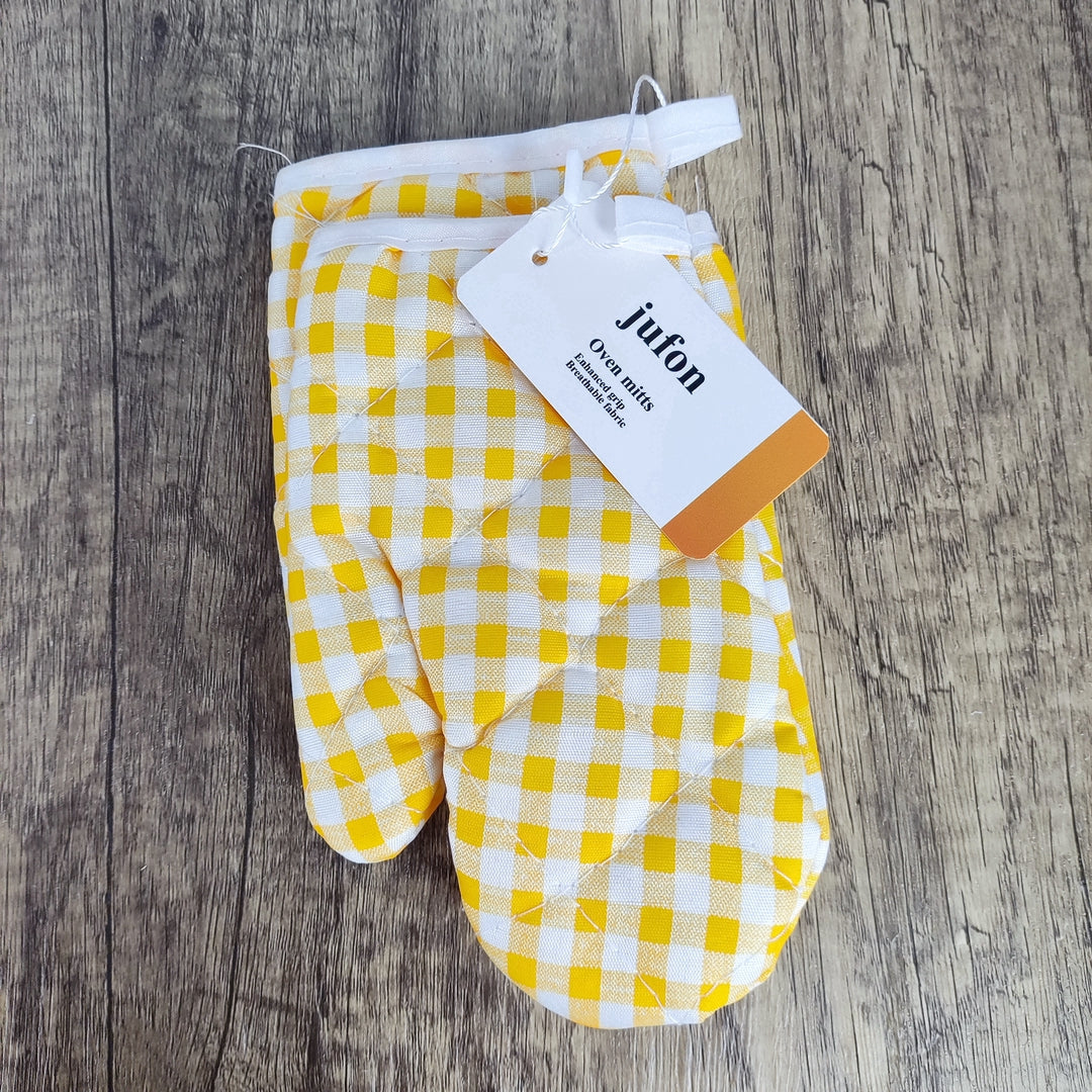 jufon Premium Yellow Synthetic Leather Oven Mitts - Comfortable for All Cooking Needs