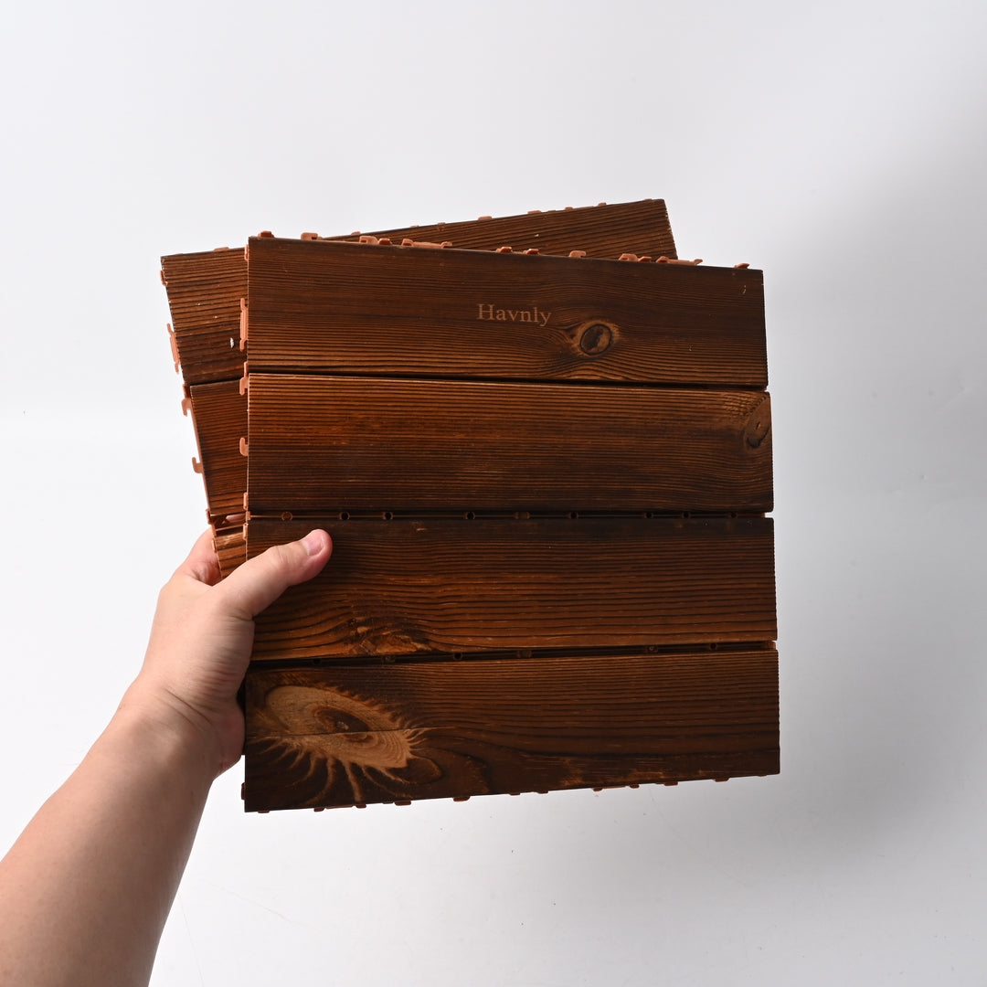 Havnly Premium Non Metal Floor Panels Carbonized Wooden Outdoor Deck Tiles for Indoor and Outdoor Use